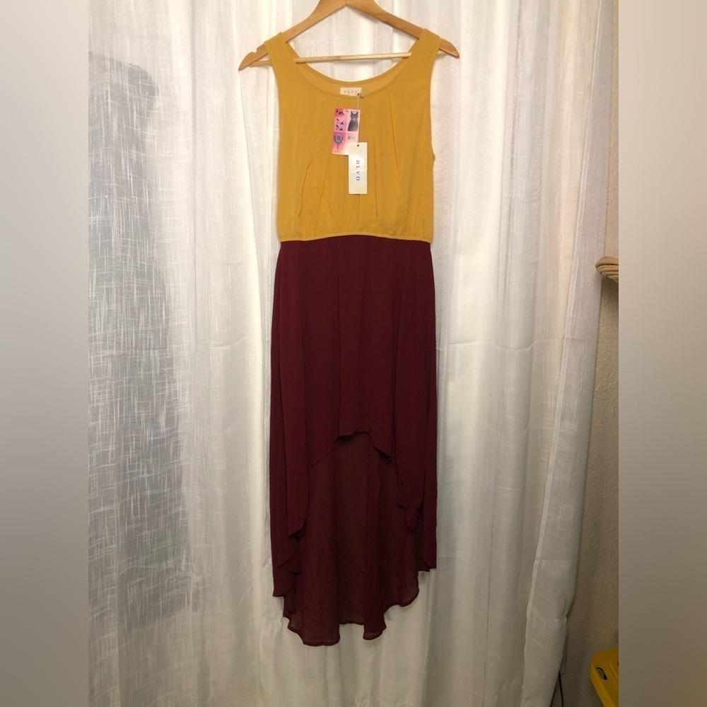 BLVD Mustard Asymmetrical Dress size Large NWT